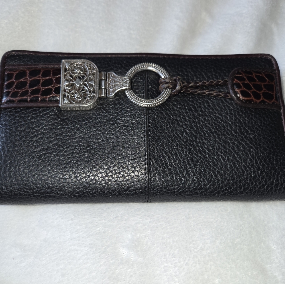 Brighton Black and Brown Leather Wallet with Silver Detail